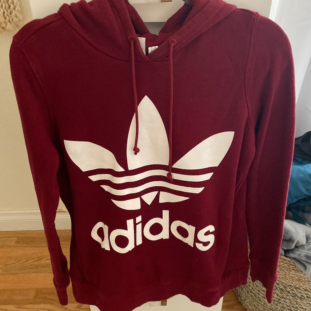 Adidas Womens Burgundy Hoodie Sz SMALL